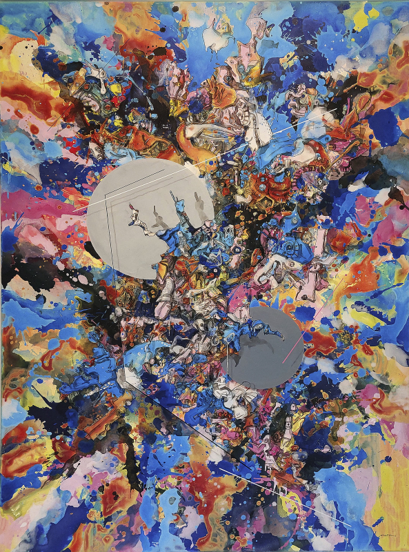 Zur besten Sendezeit | 2024 | 140x100cm | Peer Kriesel Wimmelbild | Acryl auf Leinwand